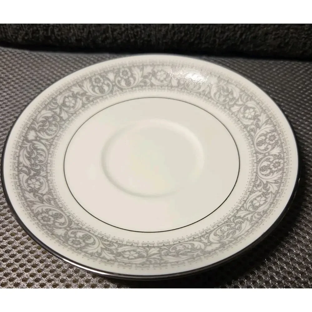 Noritake China Naples 6975 Cup & Saucer Gray Floral Trim